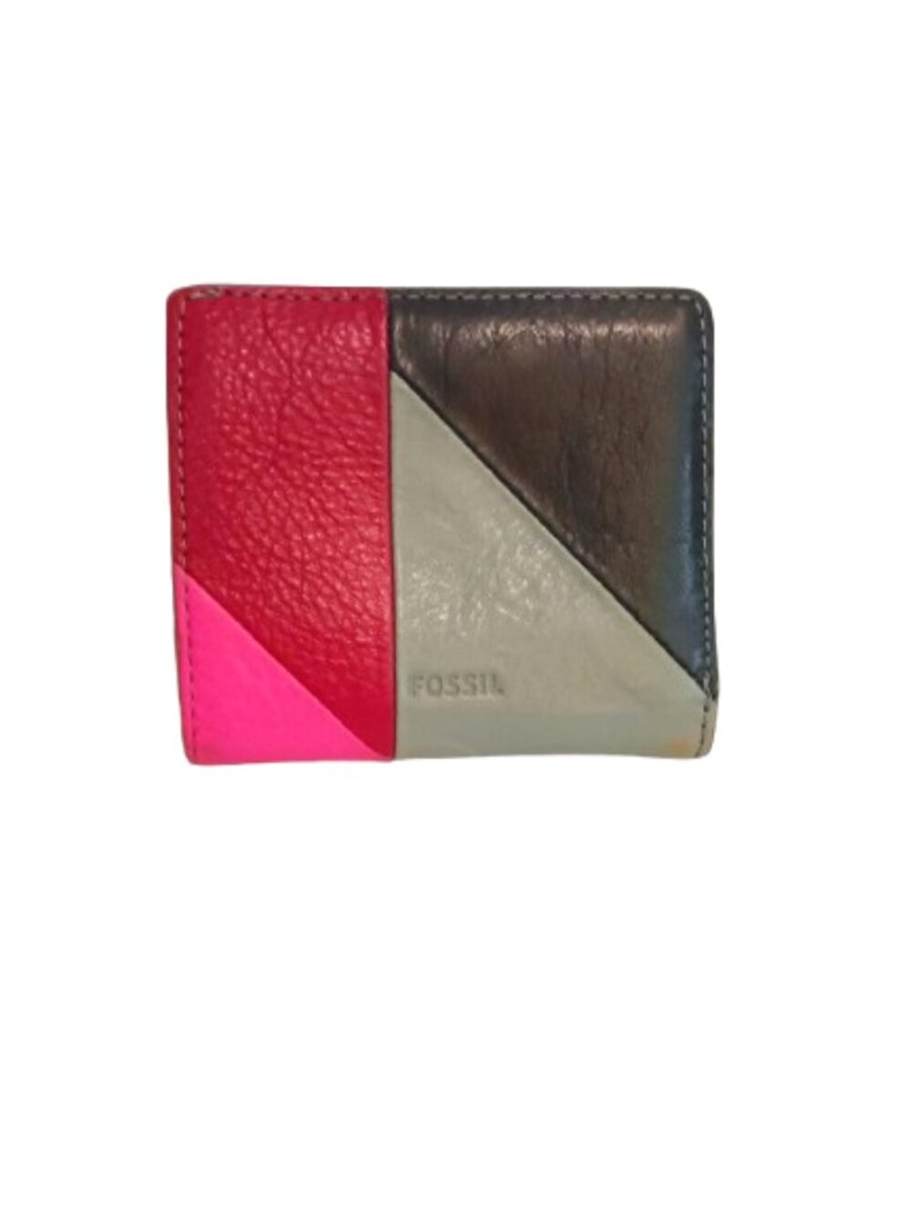 Fossil Leather Colorblock Wallet Multicolor Geometric Snap Mini Bifold